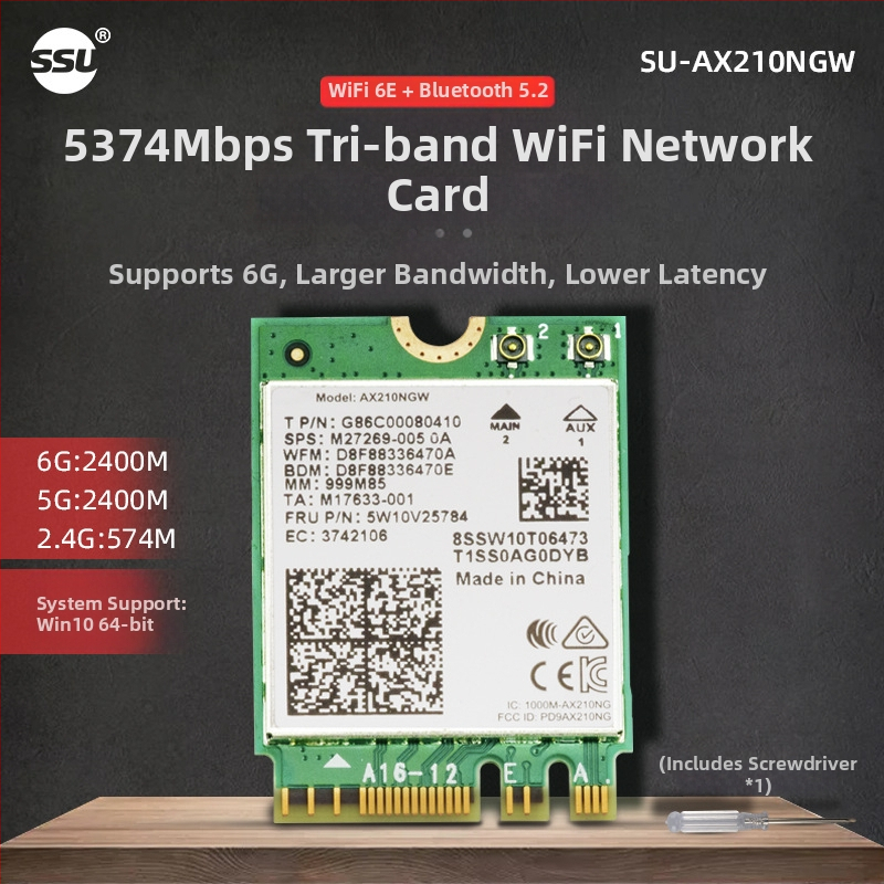 Cardă PCIe pentru desktop AX210S, WiFi 6, 5374 Mbps, Bluetooth 5.2