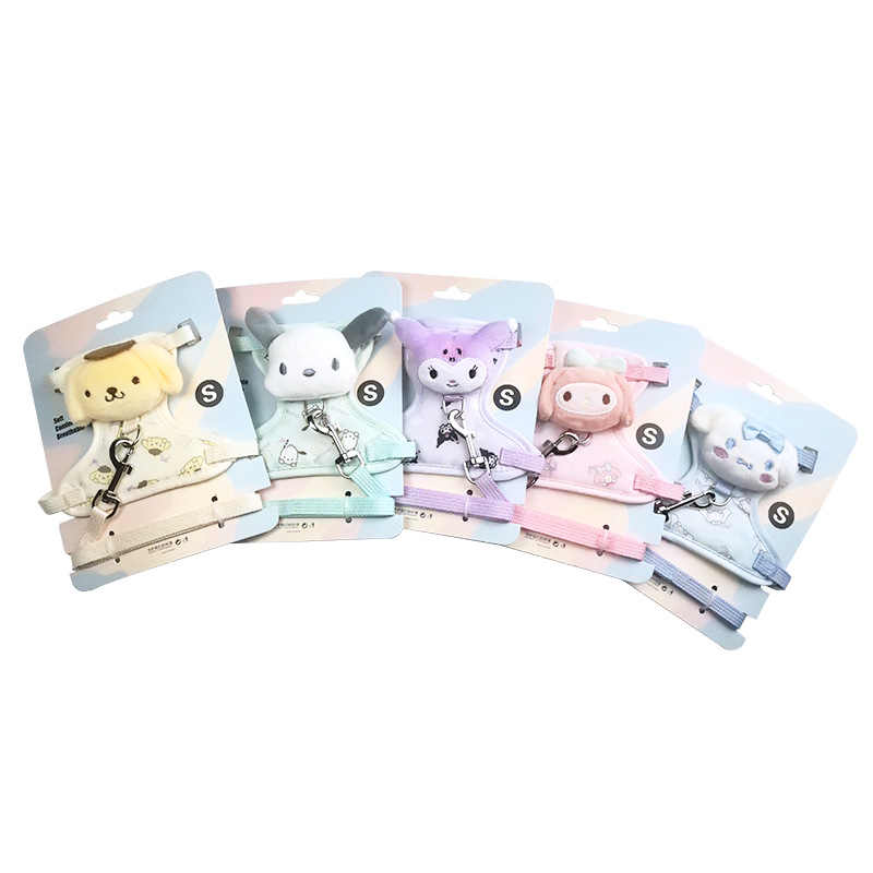 Macska póráz és hám készlet, 3D-s babás dizájn, állítható, poliészter