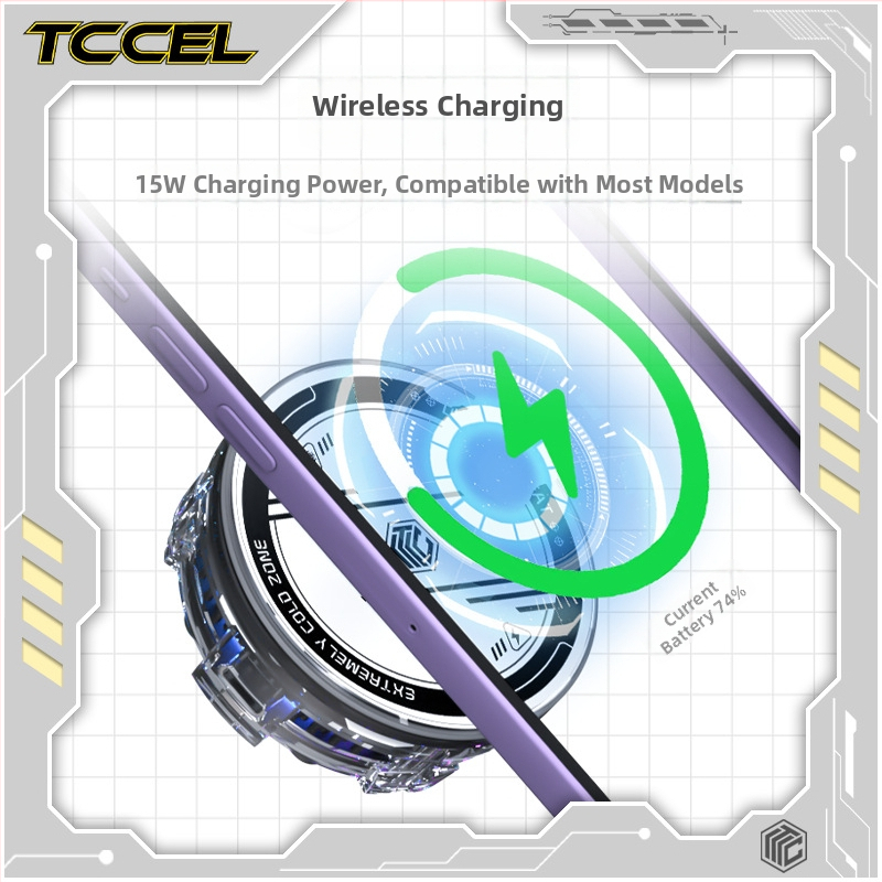 Μαγνητικός ασύρματος ψύκτης για κινητό τηλέφωνο με ψύξη με ημιαγωγό — Διασύνδεση Type-C; κατασκευή από κράμα αλουμινίου + θερμικά αγώγιμο σιλικόνη; βάρος 94 g