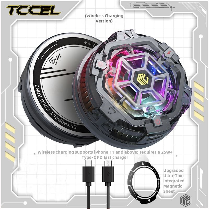 Μαγνητικός ασύρματος ψύκτης για κινητό τηλέφωνο με ψύξη με ημιαγωγό — Διασύνδεση Type-C; κατασκευή από κράμα αλουμινίου + θερμικά αγώγιμο σιλικόνη; βάρος 94 g