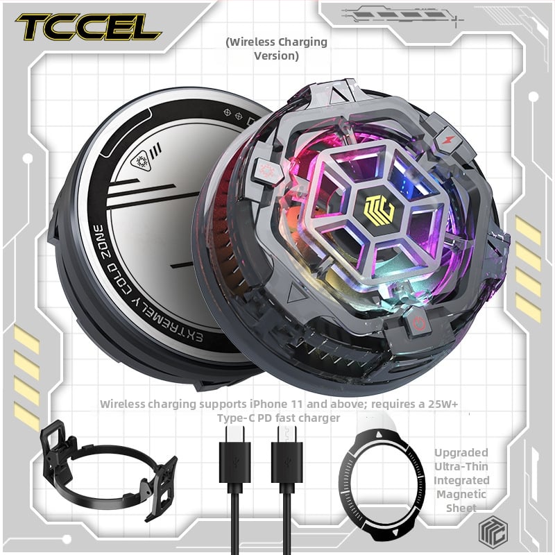 Μαγνητικός ασύρματος ψύκτης για κινητό τηλέφωνο με ψύξη με ημιαγωγό — Διασύνδεση Type-C; κατασκευή από κράμα αλουμινίου + θερμικά αγώγιμο σιλικόνη; βάρος 94 g