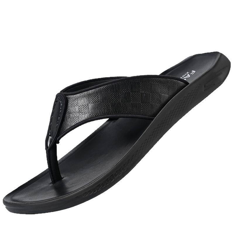 Férfi flip-flop nyitott lábujjú, csúszásmentes, szagellenálló, vezetésre, strandpapucs (Felsőrész: első osztályú bőr; Talp: poliuretán; Talp-technológia: injekció)