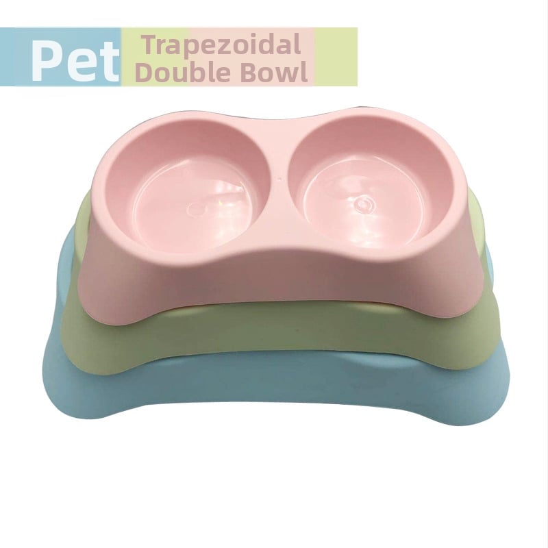 Δοχεία φαγητού κατοικίδιων — Πλαστικά τραπεζοειδή διπλά μπολάκια για σκύλους και γάτες (Harry YaYa)