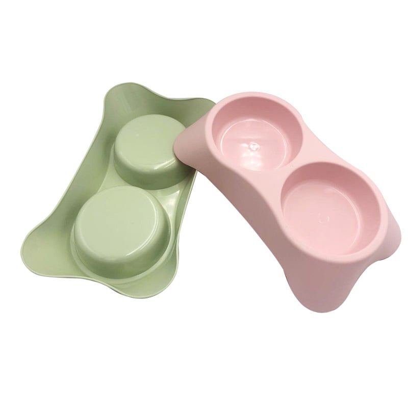 Δοχεία φαγητού κατοικίδιων — Πλαστικά τραπεζοειδή διπλά μπολάκια για σκύλους και γάτες (Harry YaYa)