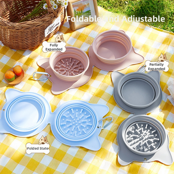 Πτυσσόμενα διπλά μπολ κατοικίδιων, σιλικόνη, εξωτερικά, φορητά, αργό τάισμα, αυτόματη τροφοδοσία