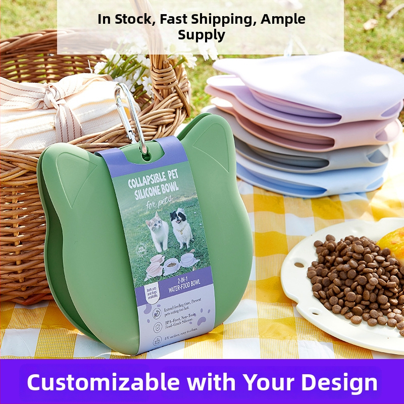 Πτυσσόμενα διπλά μπολ κατοικίδιων, σιλικόνη, εξωτερικά, φορητά, αργό τάισμα, αυτόματη τροφοδοσία