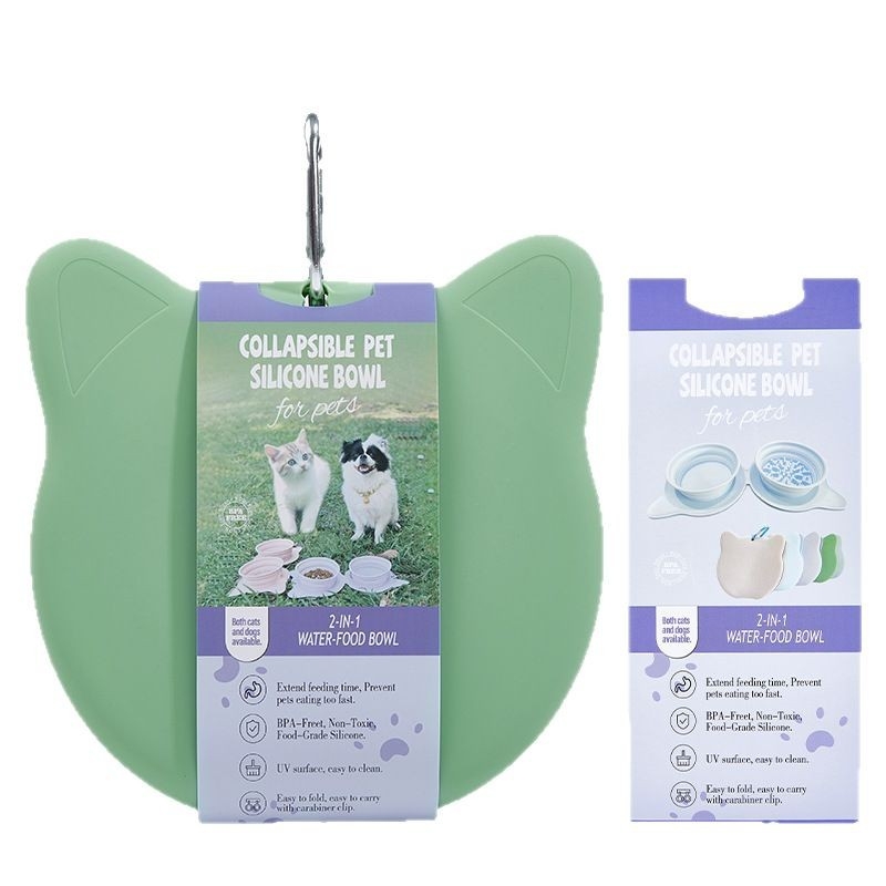 Πτυσσόμενα διπλά μπολ κατοικίδιων, σιλικόνη, εξωτερικά, φορητά, αργό τάισμα, αυτόματη τροφοδοσία