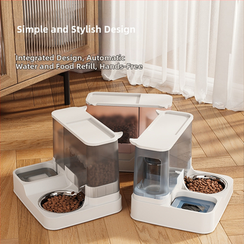 Berry Διπλό μπολ γάτας με αυτόματο δοχείο πόσης και φαγητού, ενσωματωμένο σετ ποτίσματος και ταΐσματος