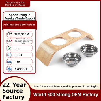 Stalak za posude za mačke od masivnog drveta, dvostruke posude od zakrivljenog drveta