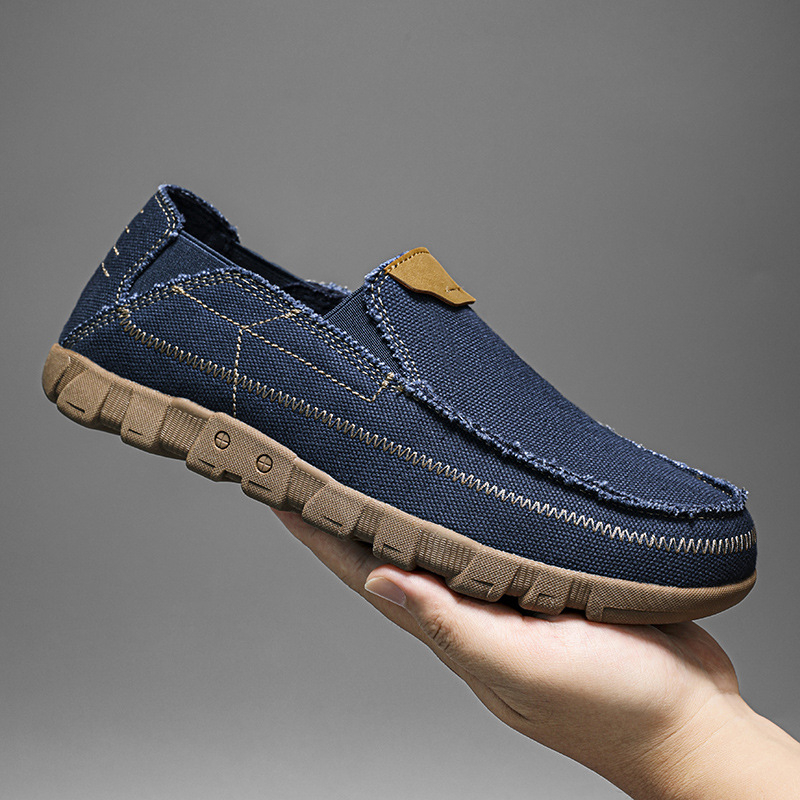 Férfi vászon slip-on loaferek, légáteresztőek, könnyűek, alacsony felső rész, PU talpbetét