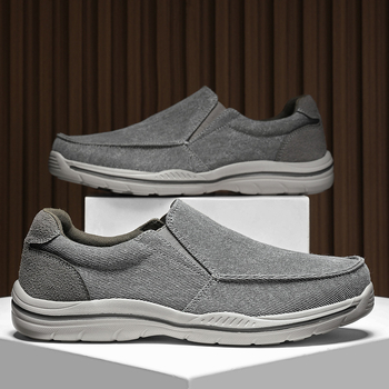 Férfi vászon slip-on loaferek hálós béléssel, EVA belső talppal és EVA külső talppal, alacsony klin sarokkal, mindennapi casual lábbeli minden szezonra