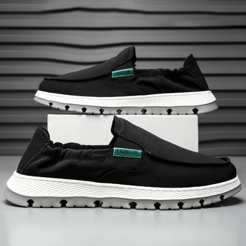 Loafers bărbați slip-on din pânză, upper respirabil, talpă din cauciuc, vârf din piele, talpă groasă (>8 cm)