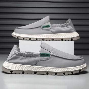 Loafers bărbați slip-on din pânză, upper respirabil, talpă din cauciuc, vârf din piele, talpă groasă (>8 cm)