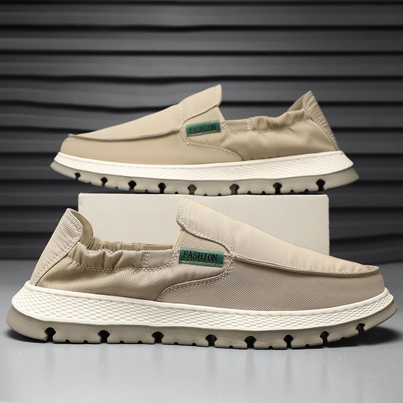 Loafers bărbați slip-on din pânză, upper respirabil, talpă din cauciuc, vârf din piele, talpă groasă (>8 cm)