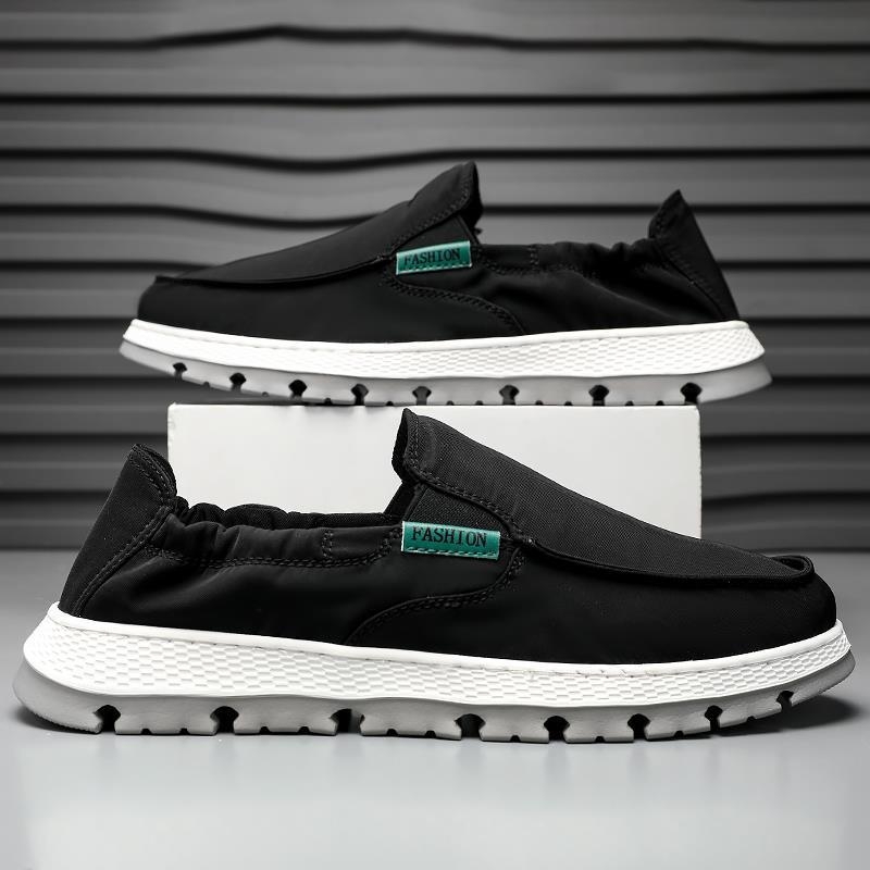 Loafers bărbați slip-on din pânză, upper respirabil, talpă din cauciuc, vârf din piele, talpă groasă (>8 cm)