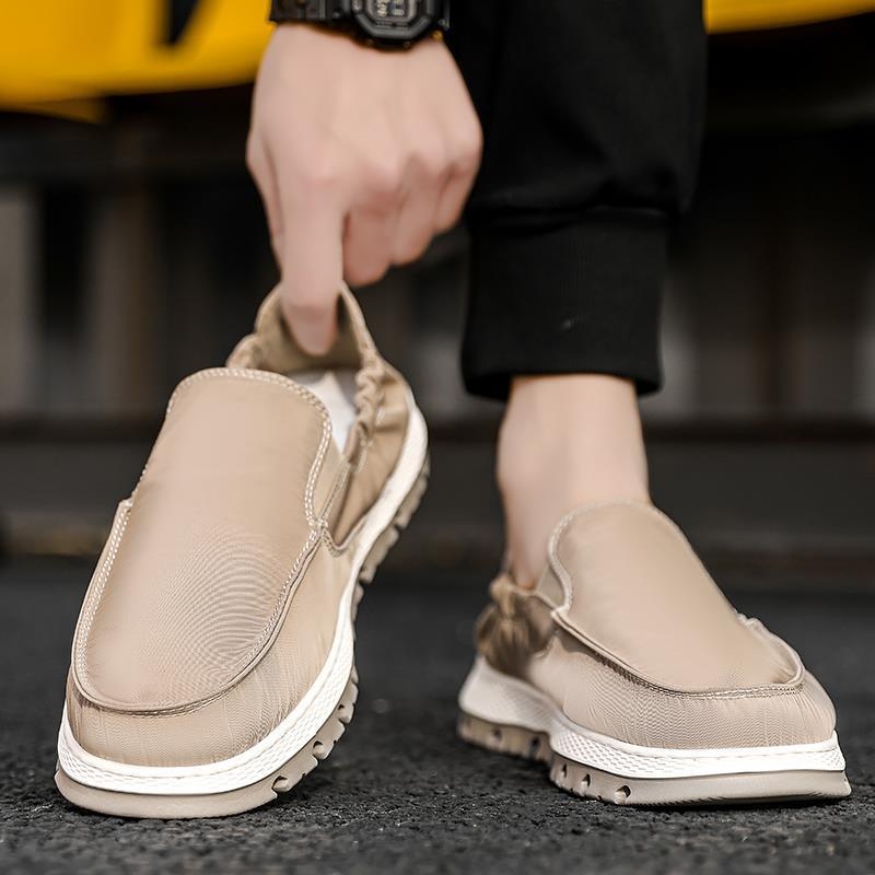 Loafers bărbați slip-on din pânză, upper respirabil, talpă din cauciuc, vârf din piele, talpă groasă (>8 cm)