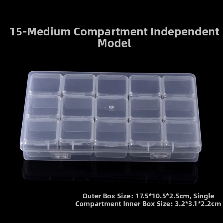 Stolna kutija za pohranu s odjeljcima za perlice za nokte, PP plast, model AC0009, otporna na prašinu i može se slagati