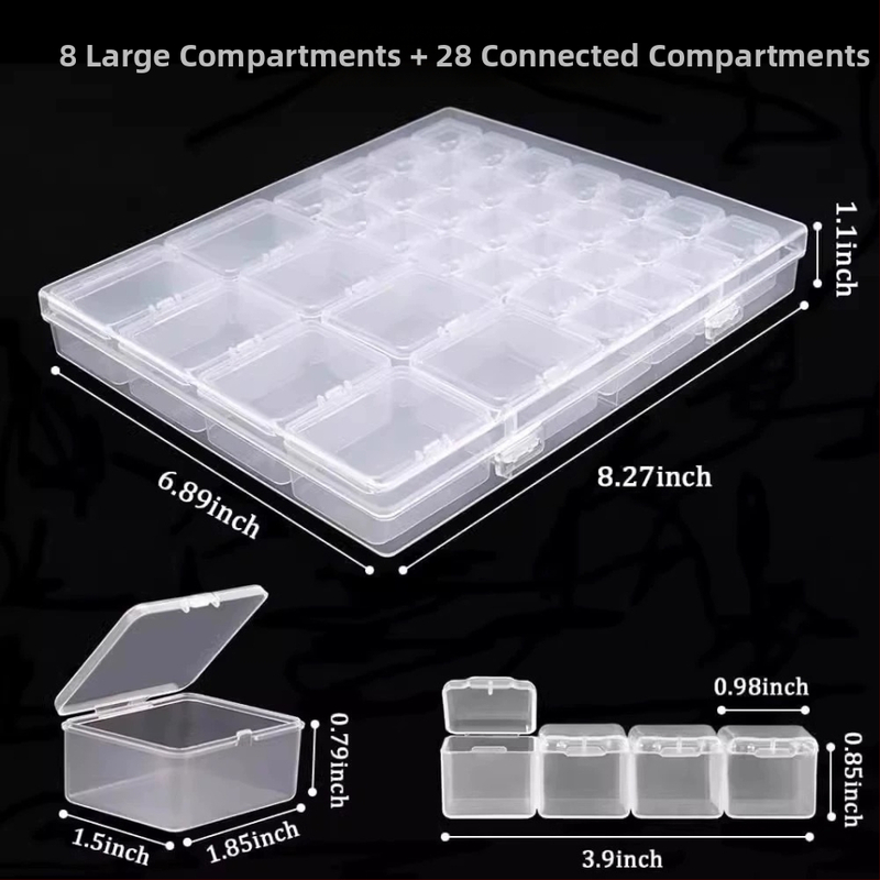 Stolna kutija za pohranu s odjeljcima za perlice za nokte, PP plast, model AC0009, otporna na prašinu i može se slagati