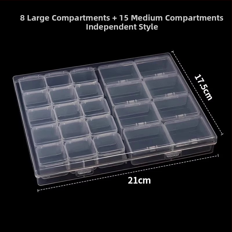 Stolna kutija za pohranu s odjeljcima za perlice za nokte, PP plast, model AC0009, otporna na prašinu i može se slagati
