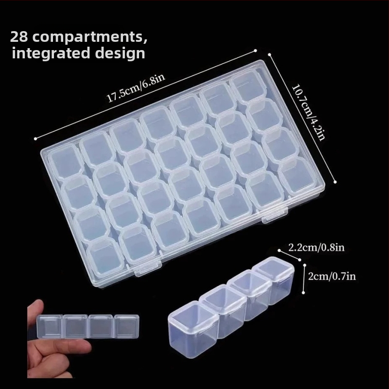 Stolna kutija za pohranu s odjeljcima za perlice za nokte, PP plast, model AC0009, otporna na prašinu i može se slagati