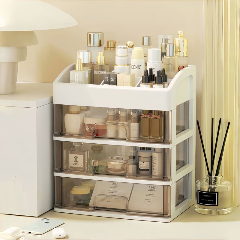 Yi Han Κουτί Αποθήκευσης Καλλυντικών, Συρταριζόμενος Επιτραπέζιος Οργανωτής για Κραγιόν και Προϊόντα Περιποίησης Δέρματος, Υλικό PP, Φως Πολυτελείας, Κυκλοφορία 2025