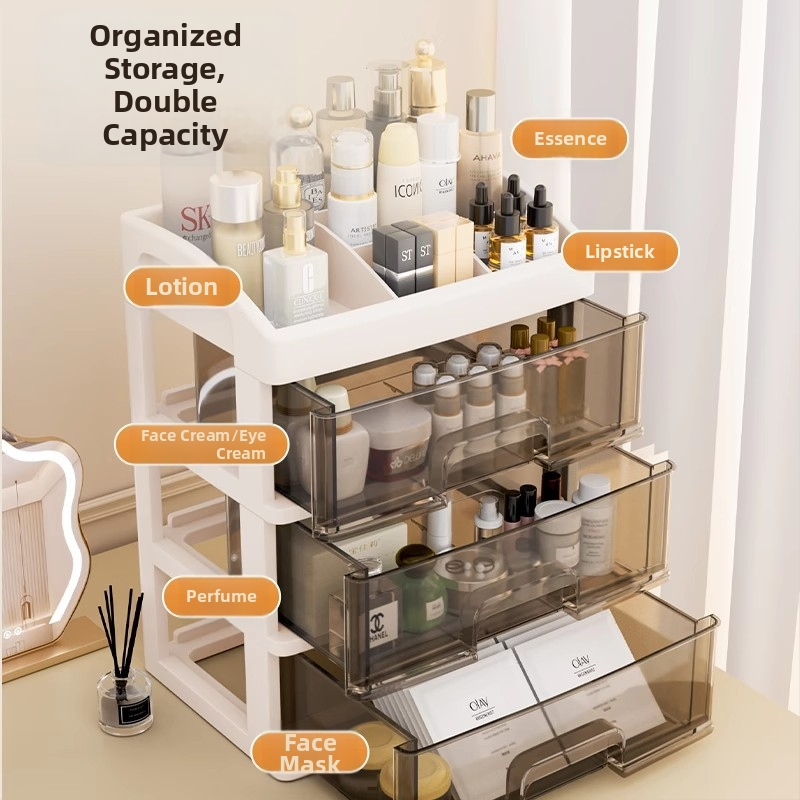 Yi Han Κουτί Αποθήκευσης Καλλυντικών, Συρταριζόμενος Επιτραπέζιος Οργανωτής για Κραγιόν και Προϊόντα Περιποίησης Δέρματος, Υλικό PP, Φως Πολυτελείας, Κυκλοφορία 2025