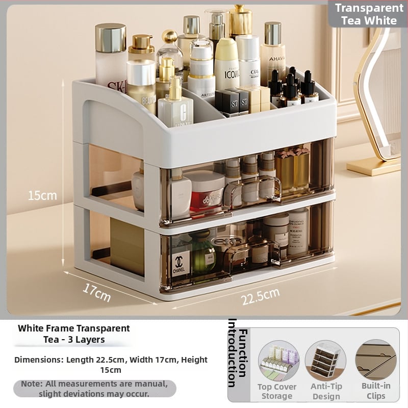 Yi Han Κουτί Αποθήκευσης Καλλυντικών, Συρταριζόμενος Επιτραπέζιος Οργανωτής για Κραγιόν και Προϊόντα Περιποίησης Δέρματος, Υλικό PP, Φως Πολυτελείας, Κυκλοφορία 2025