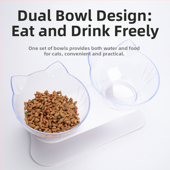 Μπολ φαγητού και ποσίμου για γάτες, πλαστικό, διπλό με κεκλιμένο χείλος