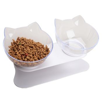 Μπολ φαγητού και ποσίμου για γάτες, πλαστικό, διπλό με κεκλιμένο χείλος