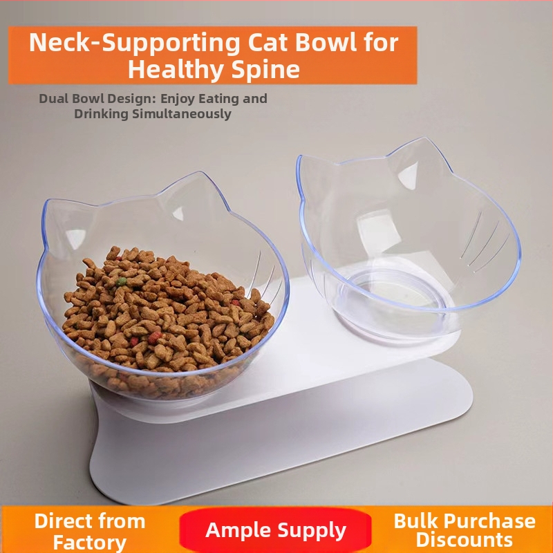 Μπολ φαγητού και ποσίμου για γάτες, πλαστικό, διπλό με κεκλιμένο χείλος