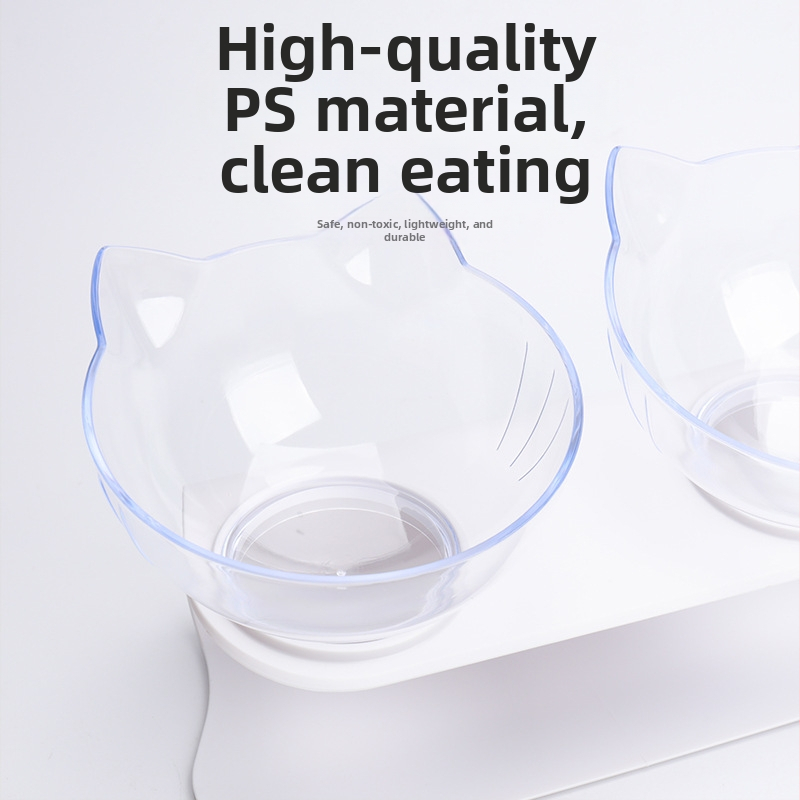 Μπολ φαγητού και ποσίμου για γάτες, πλαστικό, διπλό με κεκλιμένο χείλος