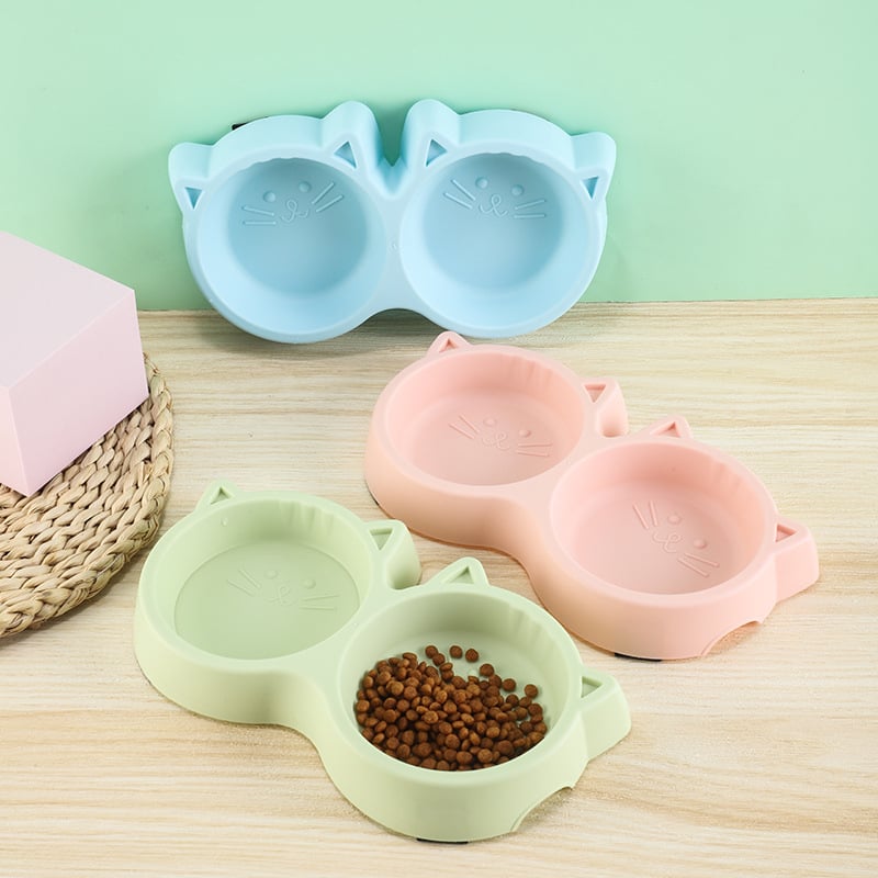Διπλό μπολ γάτας από PP σε σχήμα γάτας, με αντιολισθητική βάση και προστασία από χτυπήματα