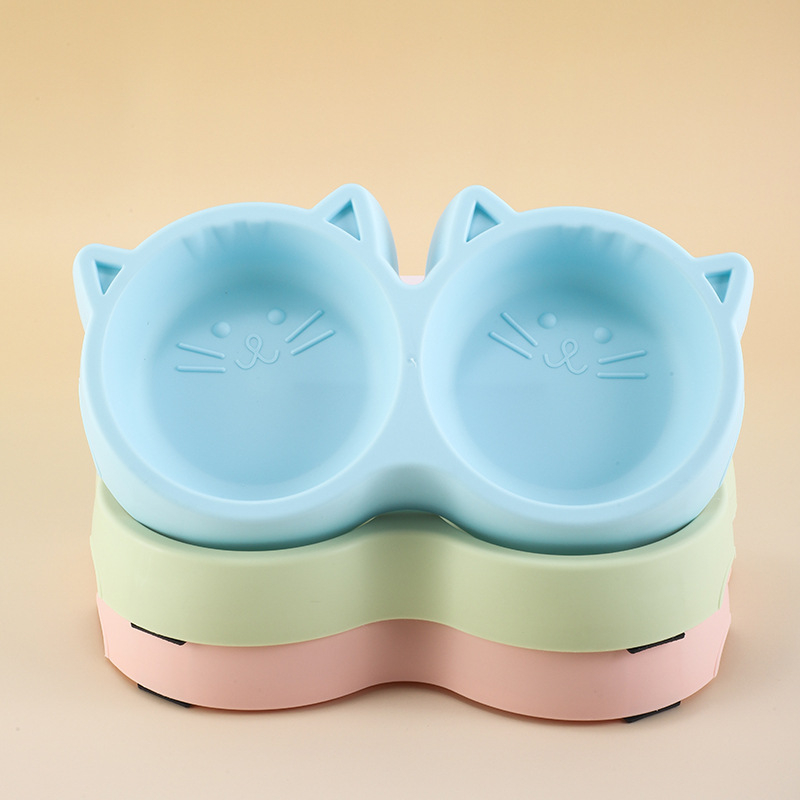 Διπλό μπολ γάτας από PP σε σχήμα γάτας, με αντιολισθητική βάση και προστασία από χτυπήματα