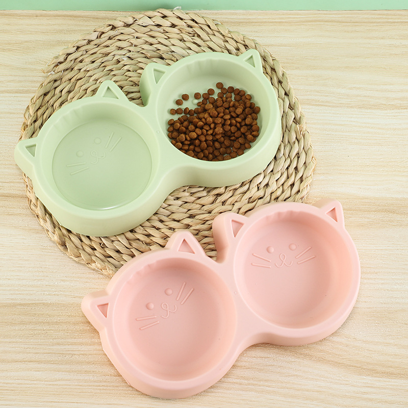 Διπλό μπολ γάτας από PP σε σχήμα γάτας, με αντιολισθητική βάση και προστασία από χτυπήματα