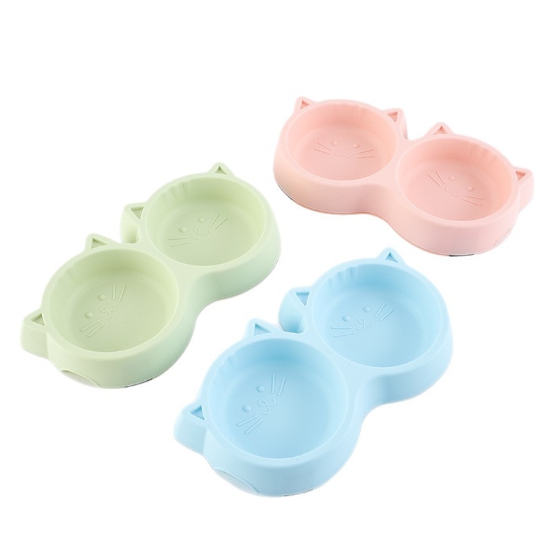Διπλό μπολ γάτας από PP σε σχήμα γάτας, με αντιολισθητική βάση και προστασία από χτυπήματα