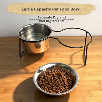 Nokai nehrđajući čelični dvostruki posuda za mačke s čvrstim metalnim okvirom, za vodu i hranu, sprječava prevrnuće