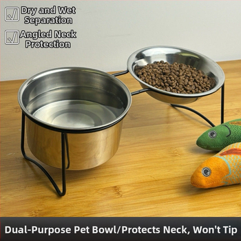 Nokai nehrđajući čelični dvostruki posuda za mačke s čvrstim metalnim okvirom, za vodu i hranu, sprječava prevrnuće