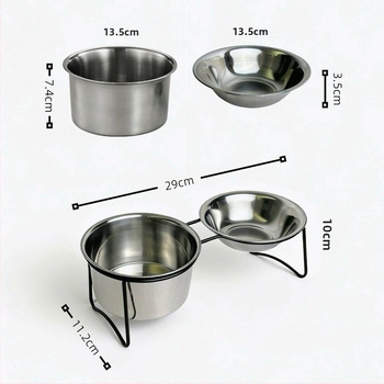Nokai nehrđajući čelični dvostruki posuda za mačke s čvrstim metalnim okvirom, za vodu i hranu, sprječava prevrnuće