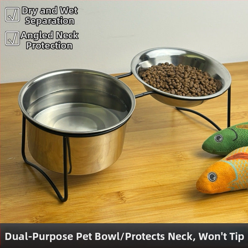 Nokai nehrđajući čelični dvostruki posuda za mačke s čvrstim metalnim okvirom, za vodu i hranu, sprječava prevrnuće