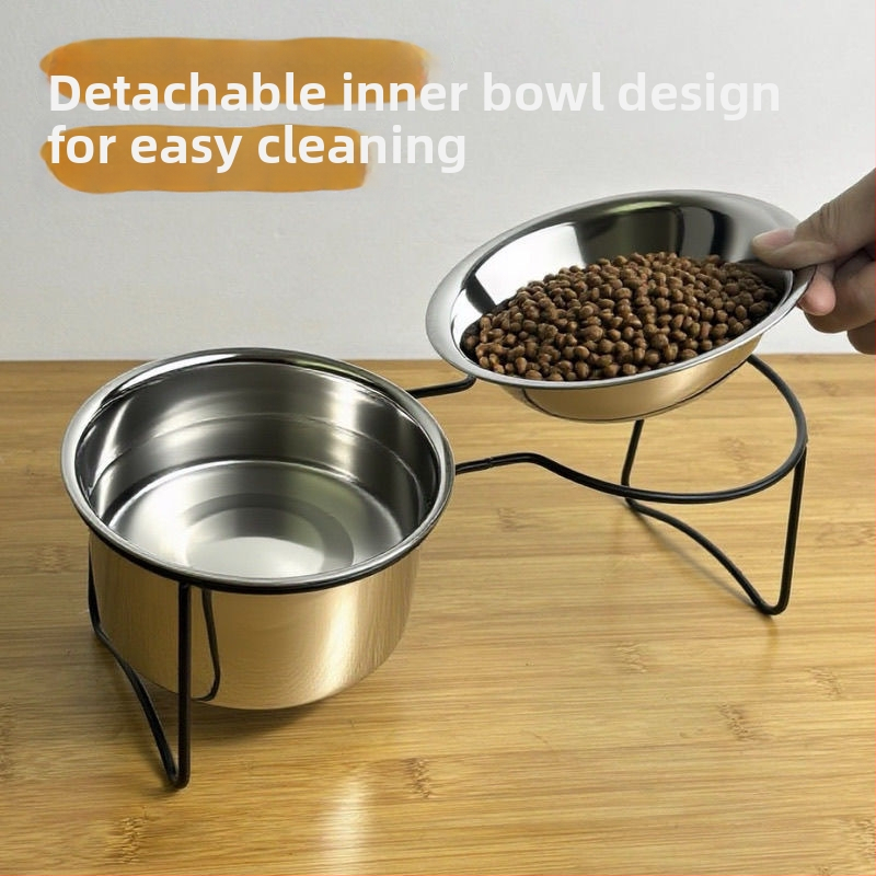 Nokai nehrđajući čelični dvostruki posuda za mačke s čvrstim metalnim okvirom, za vodu i hranu, sprječava prevrnuće