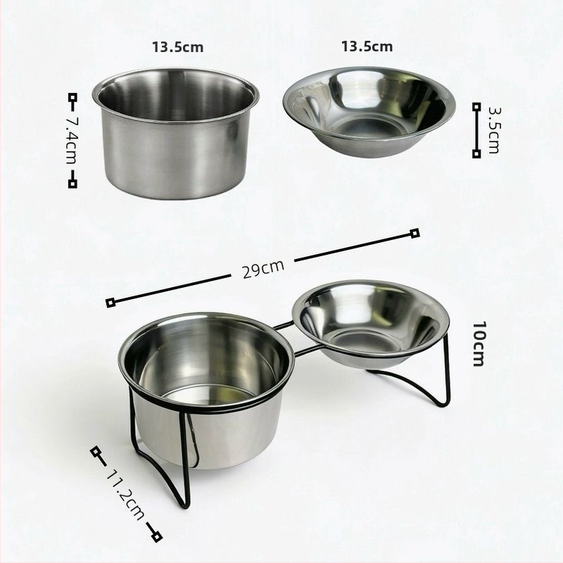 Nokai nehrđajući čelični dvostruki posuda za mačke s čvrstim metalnim okvirom, za vodu i hranu, sprječava prevrnuće