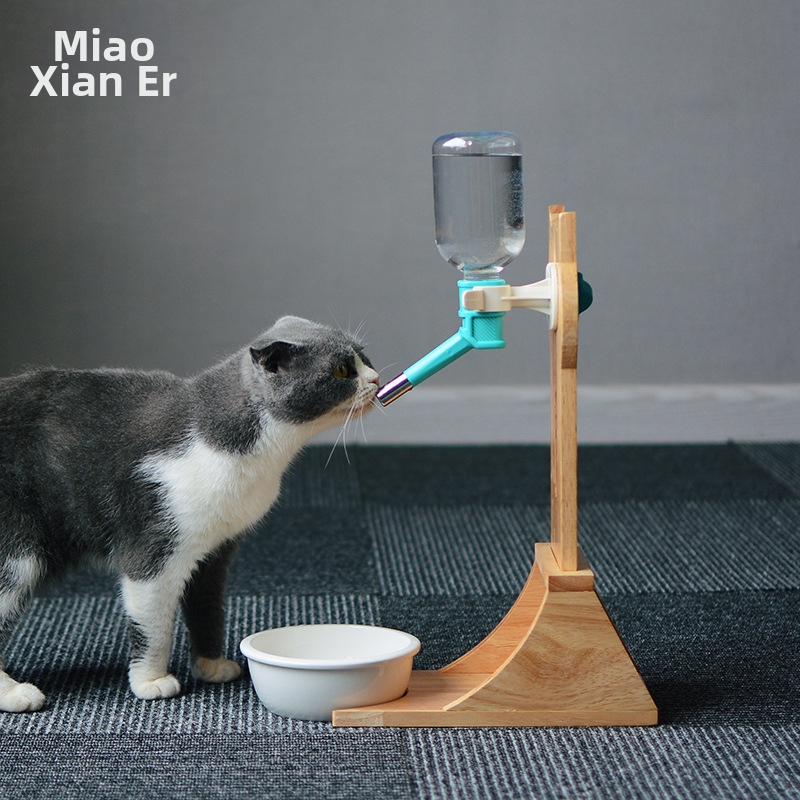 Meow Fairy ξύλινος διανομέας νερού για κατοικίδια — κρεμαστό μπουκάλι νερού για γάτες