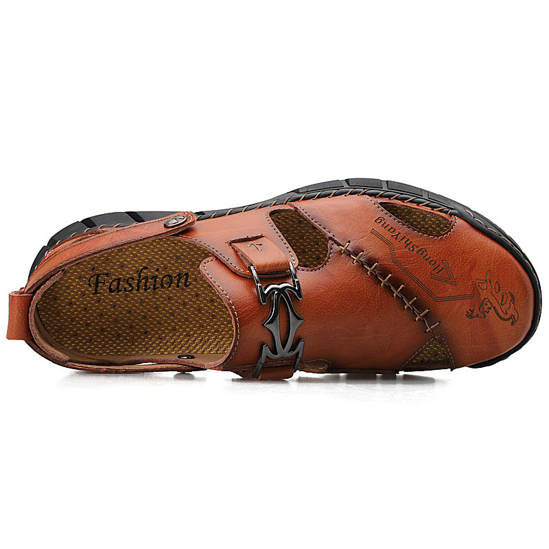 Férfi Baotou etno stílusú szandál, felsőrész: tehénbőr, talp: gumi, varrott konstrukció