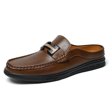 Sandale pentru bărbați, piele de vită, închidere slip-on, stil casual cu degete închise, talpă din cauciuc, vară 2025