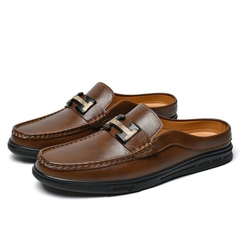 Sandale pentru bărbați, piele de vită, închidere slip-on, stil casual cu degete închise, talpă din cauciuc, vară 2025