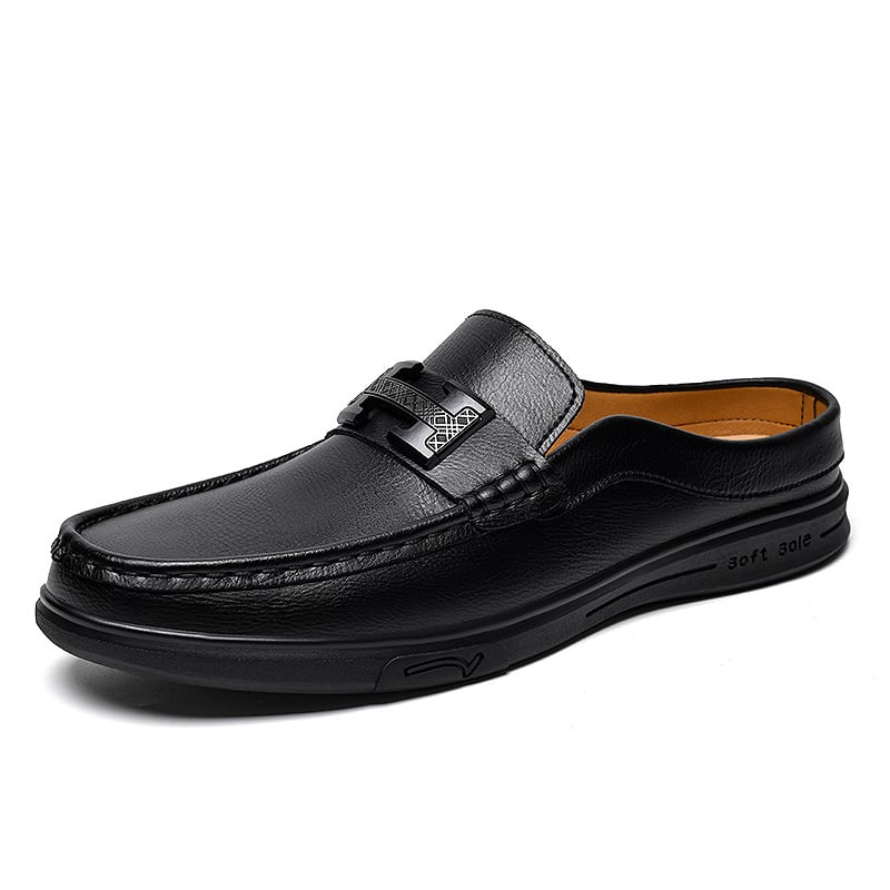 Sandale pentru bărbați, piele de vită, închidere slip-on, stil casual cu degete închise, talpă din cauciuc, vară 2025