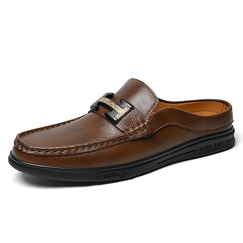 Sandale pentru bărbați, piele de vită, închidere slip-on, stil casual cu degete închise, talpă din cauciuc, vară 2025