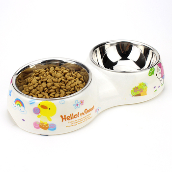 Vas dublu pentru animale de companie din melamină, două în unu, cu bază antiderapantă, potrivit pentru câini și pisici