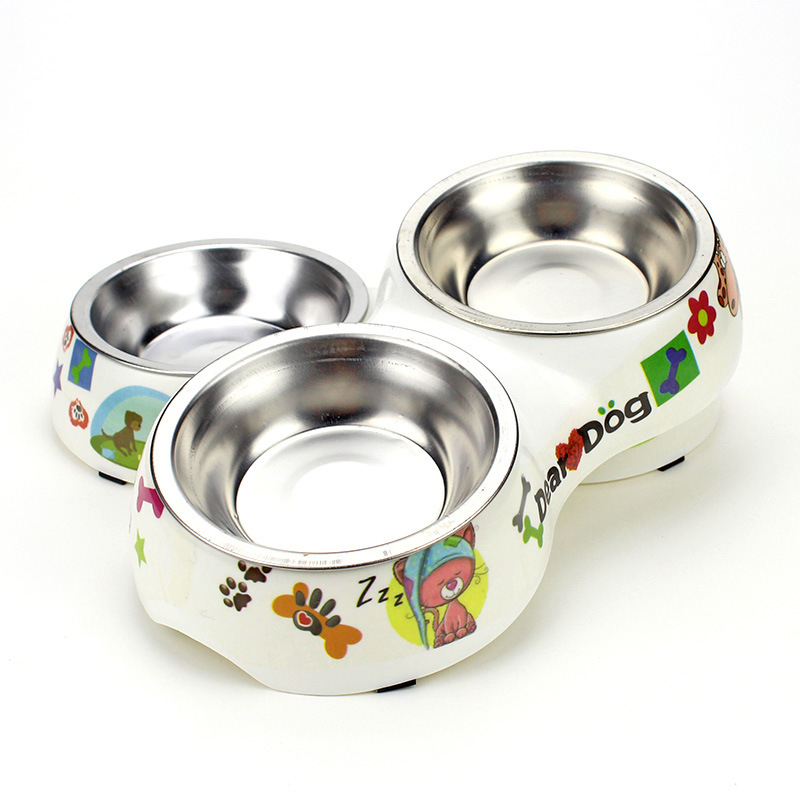 Vas dublu pentru animale de companie din melamină, două în unu, cu bază antiderapantă, potrivit pentru câini și pisici