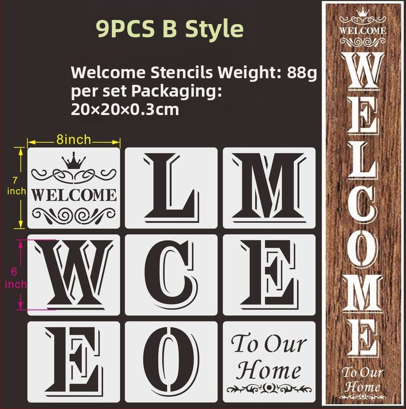 Shapeya PET materiál šablóna na striekanie pre HOME písmená: WELCOME a FAMILY